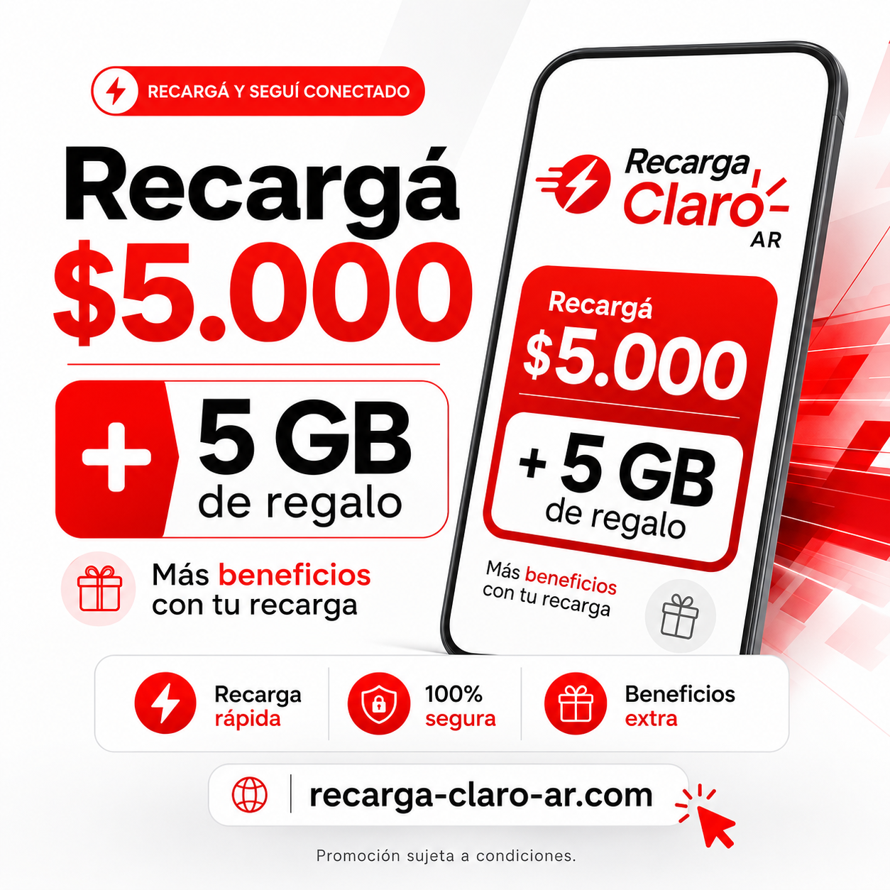 Recargá $5.000 + 5 GB de regalo